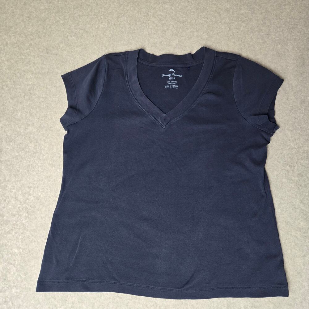 Tommy Bahama Women's 100% Cotton Navy Blue V-Neck T-Shirt - Size XL